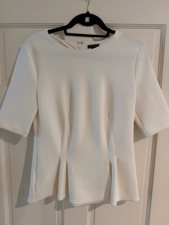 Ann Taylor Tops - Ann Taylor Cream Short-Sleeve Ponte Peplum Tunic